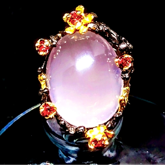 Blush Rose Quartz 30 carats Sterling Silver Ring - Picture 5 of 6